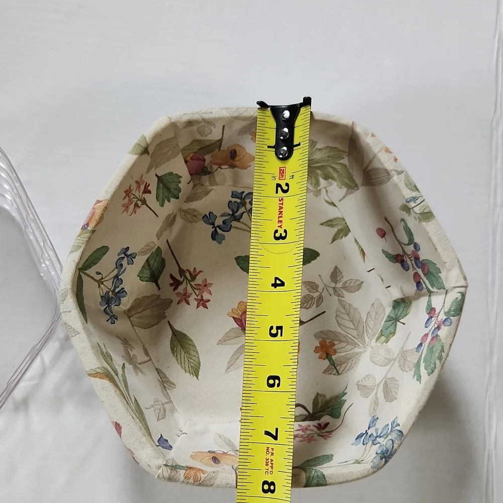 1998 Longaberger Hexagonal Basket With Flowered Liner and Plastic Insert